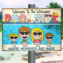 Load image into Gallery viewer, Custom Family Poolside Metal Sign - Personalized Pool Sign for Family
