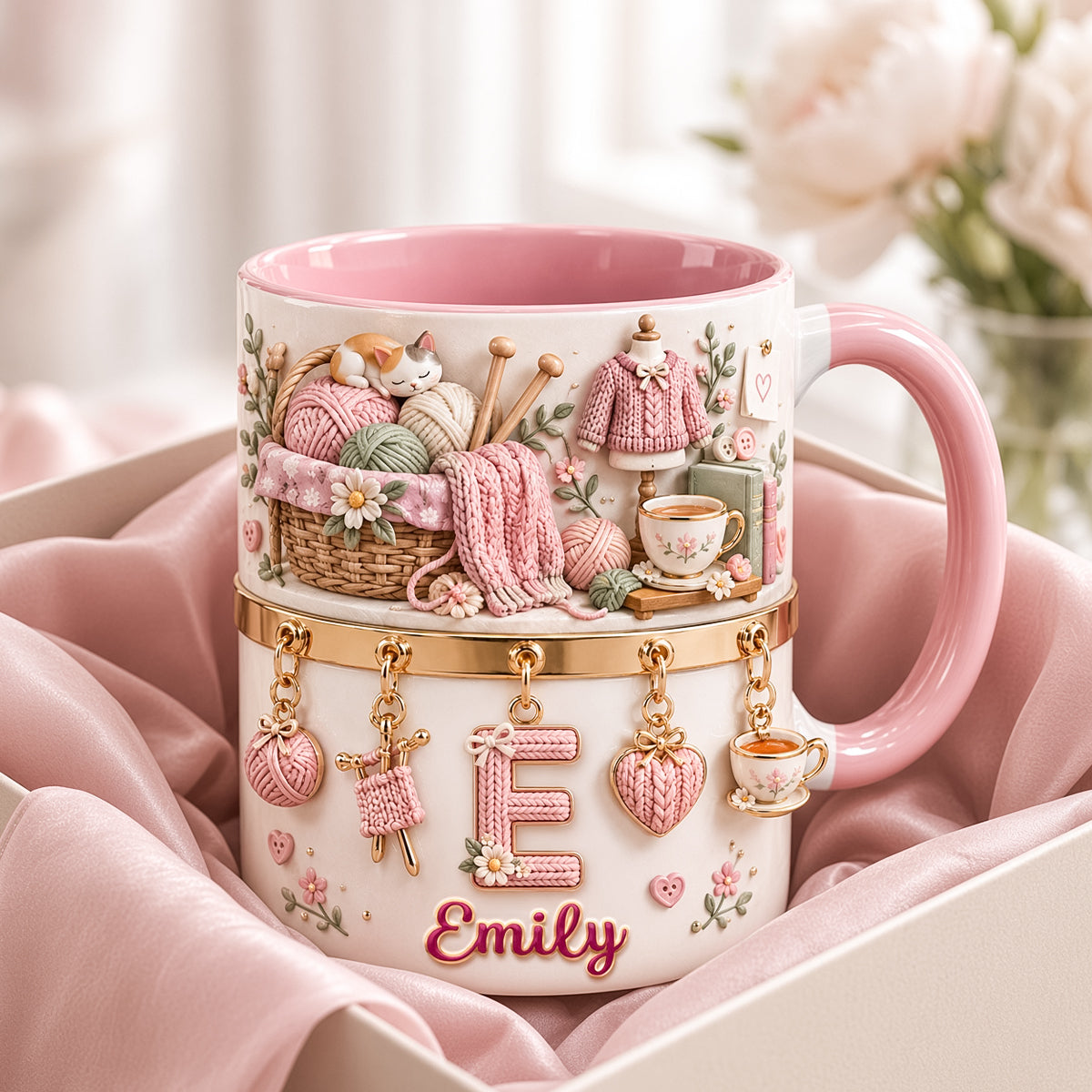 “For the Love of Knitting” – Personalized Knitting Lovers Coffee Mug – Perfect Gift for Craft Enthusiasts, Friends, and Family