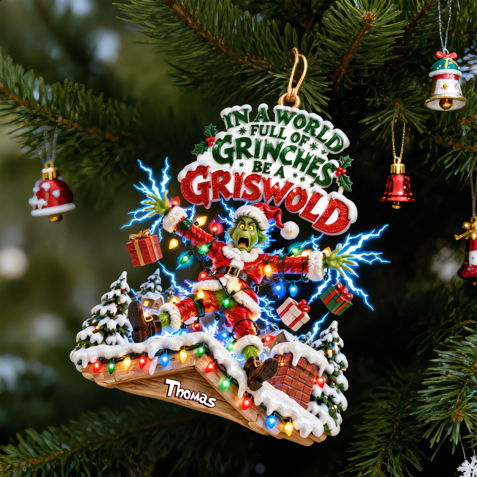 “In a World Full of Grinches, Be a Griswold” - Personalized Electric Shock Christmas Ornament - Funny Gift for Movie Lovers
