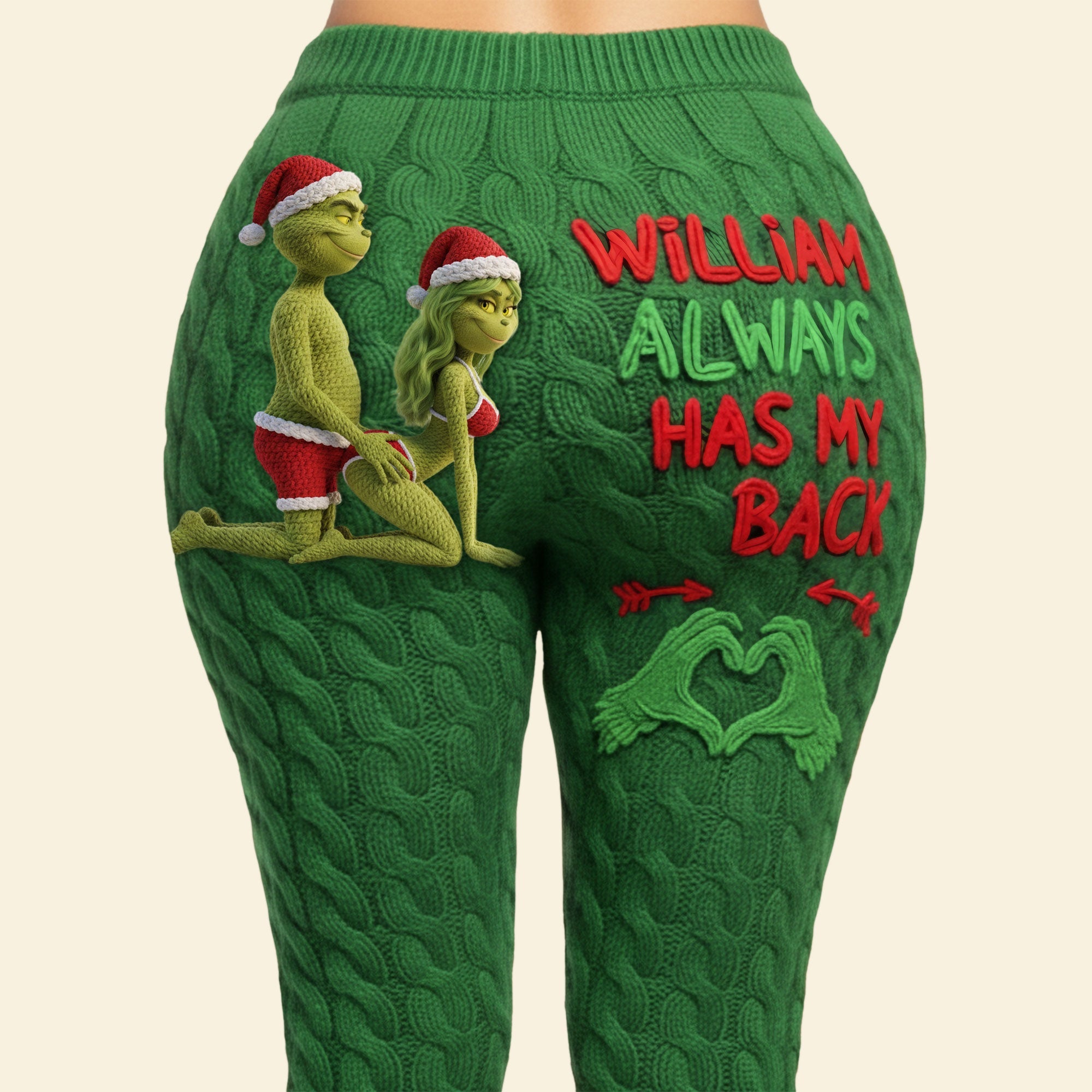 "Always Has My Back" - Personalized Cheeky Couple Leggings for Christmas Shorts and Pants PopCulturePrints