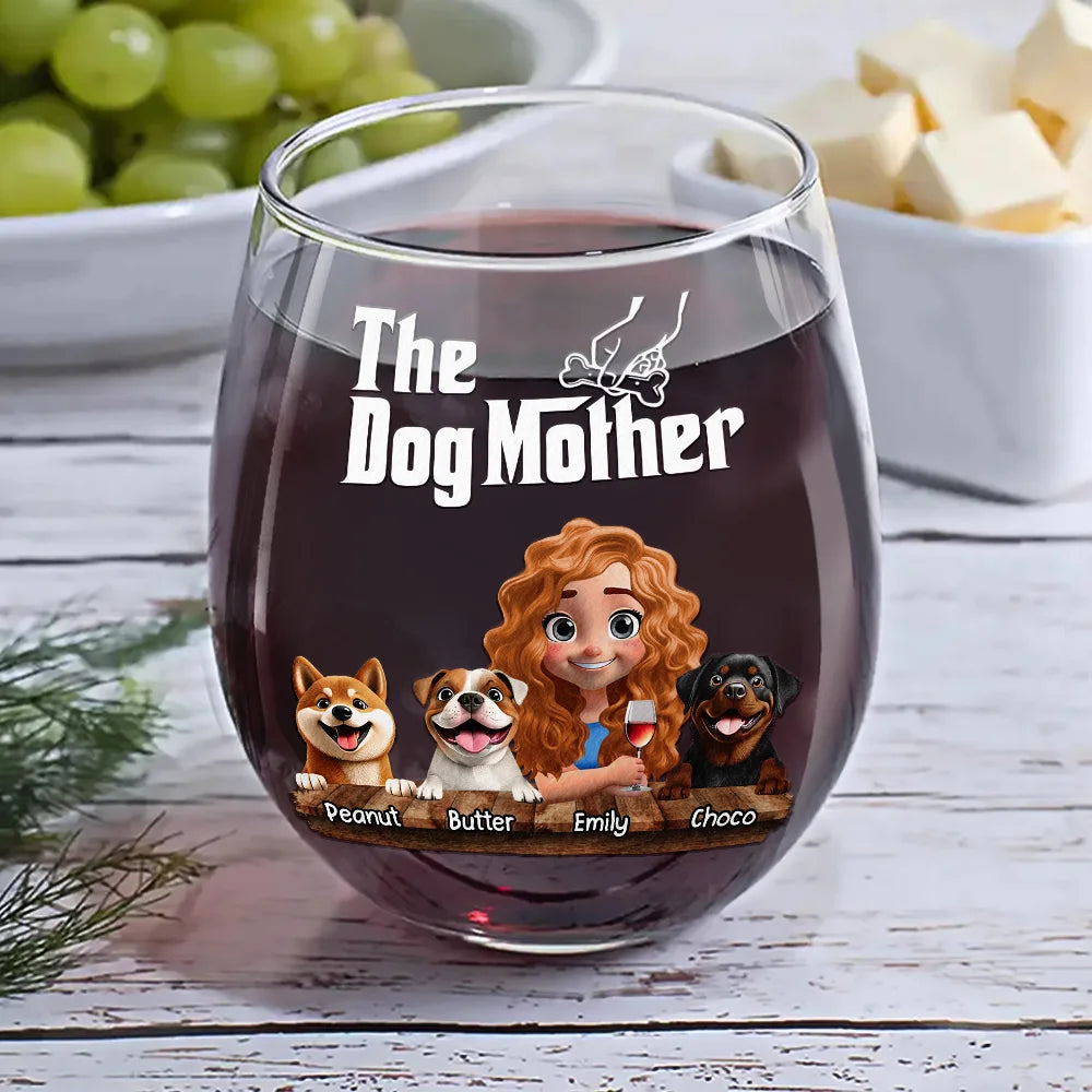 A Toast to Dog Moms - Personalized Stemless Wine Glass Wine Glass PopCulturePrints