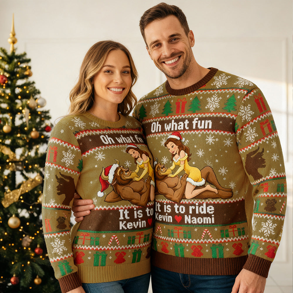 Funny Couple Christmas Ugly Sweater - Personalized Gifts for Couples AOP Products PopCulturePrints