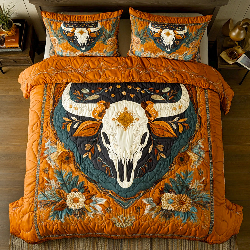 Western Cow Skull Quilt Bedding Set - Unique & Personalized Blanket PopCulturePrints