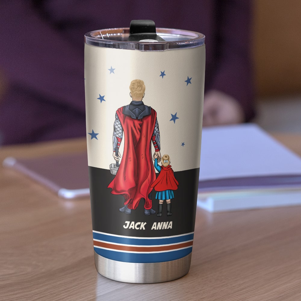 Personalized Superhero Dad Tumbler - Custom Names