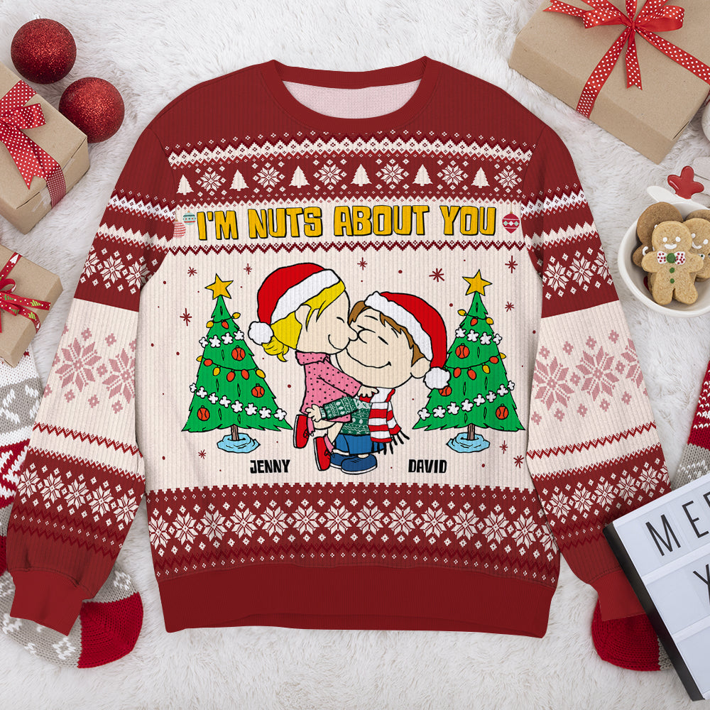 Personalized Christmas Ugly Sweater for Couples - 'I'm Nuts About You'