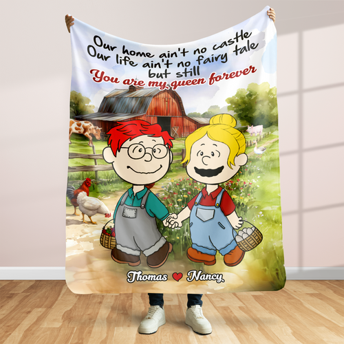 Unique Personalized Farmer Couple Blanket | You're My Queen Forever | Valentine's Day Gifts Blanket PopCulturePrints