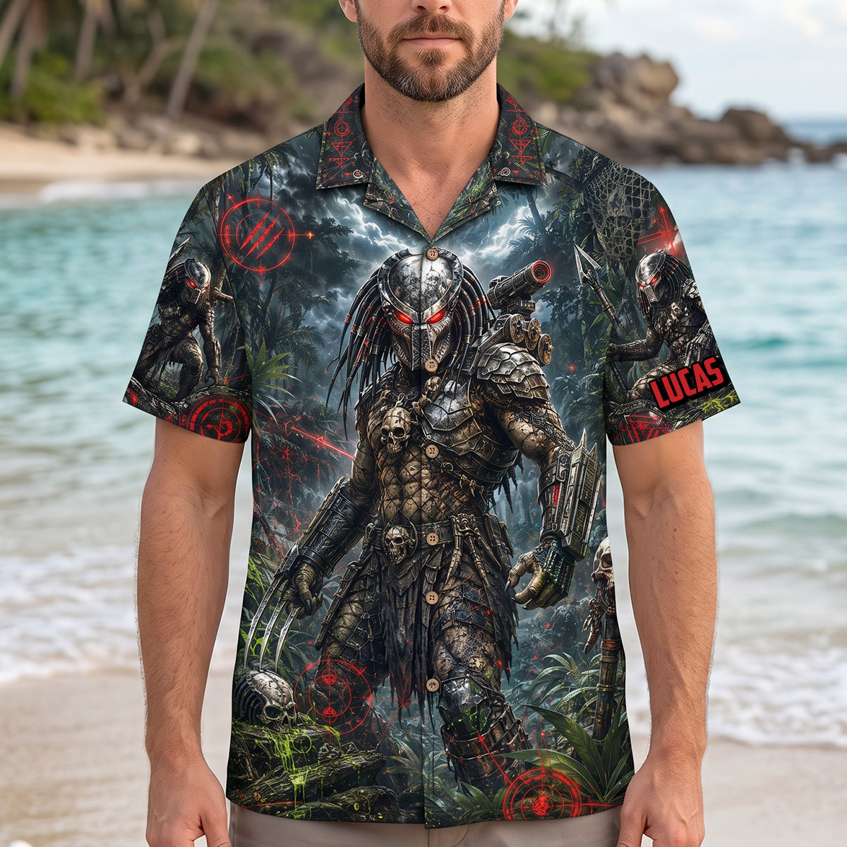 Alien Hunter Hawaiian Shirt - Personalized Gifts 03natn290626 Hawaiian Shirts PopCulturePrints
