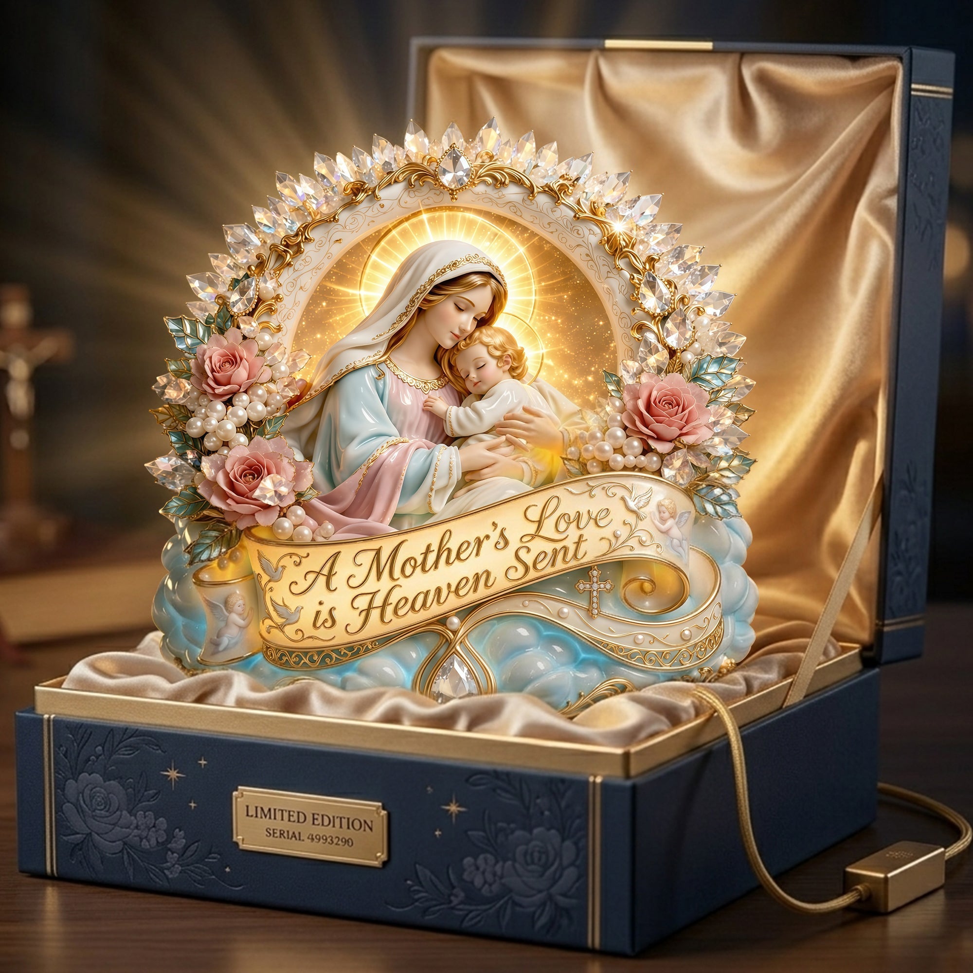 A Mother's Love is Heaven Sent – Personalized Blessed Mother Love Light Box Gift for Christian Light Box PopCulturePrints