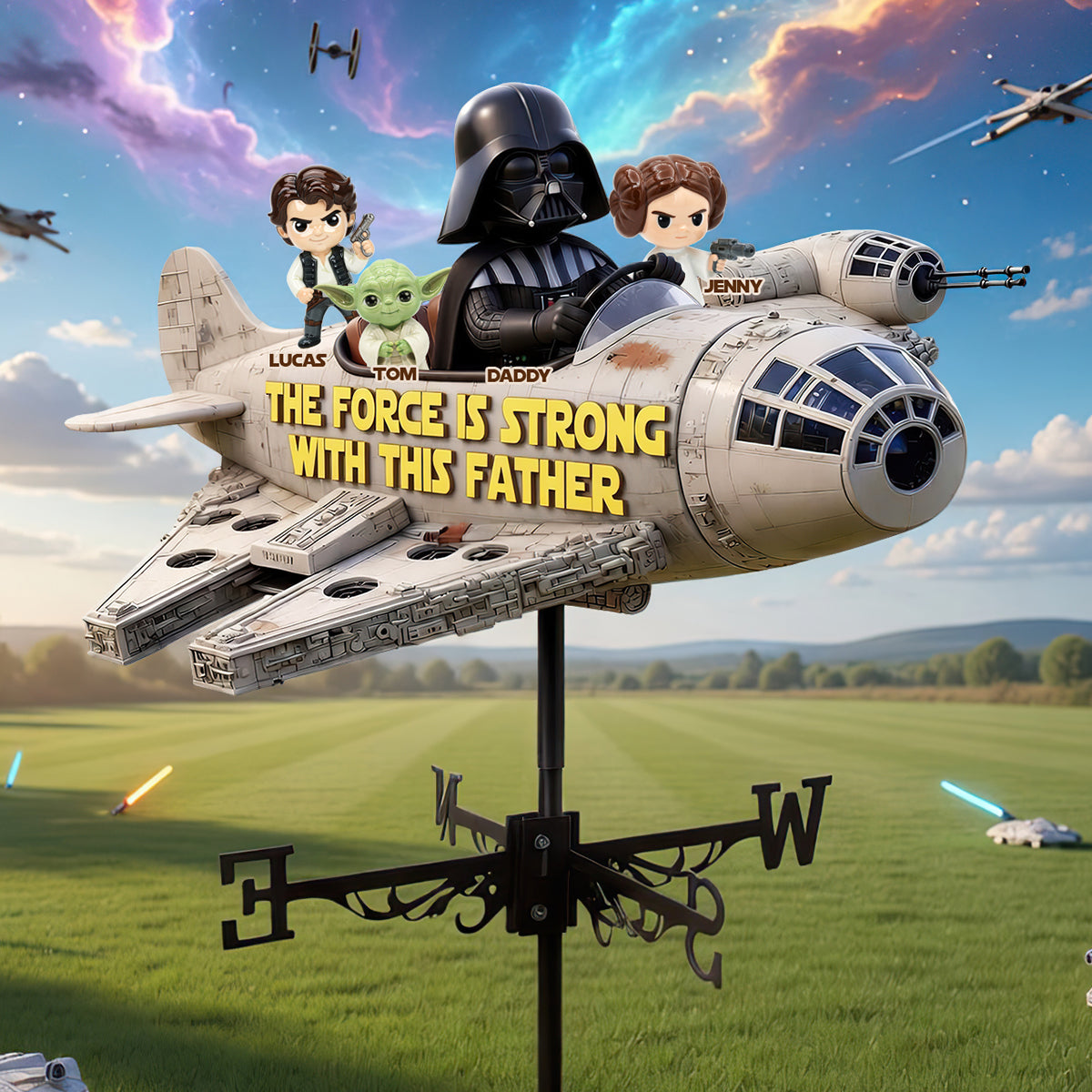 “The Force Is Strong with This Father” - Futuristic Dad Metal Weather Vane, Personalized Gifts for Dads Metal Signs PopCulturePrints