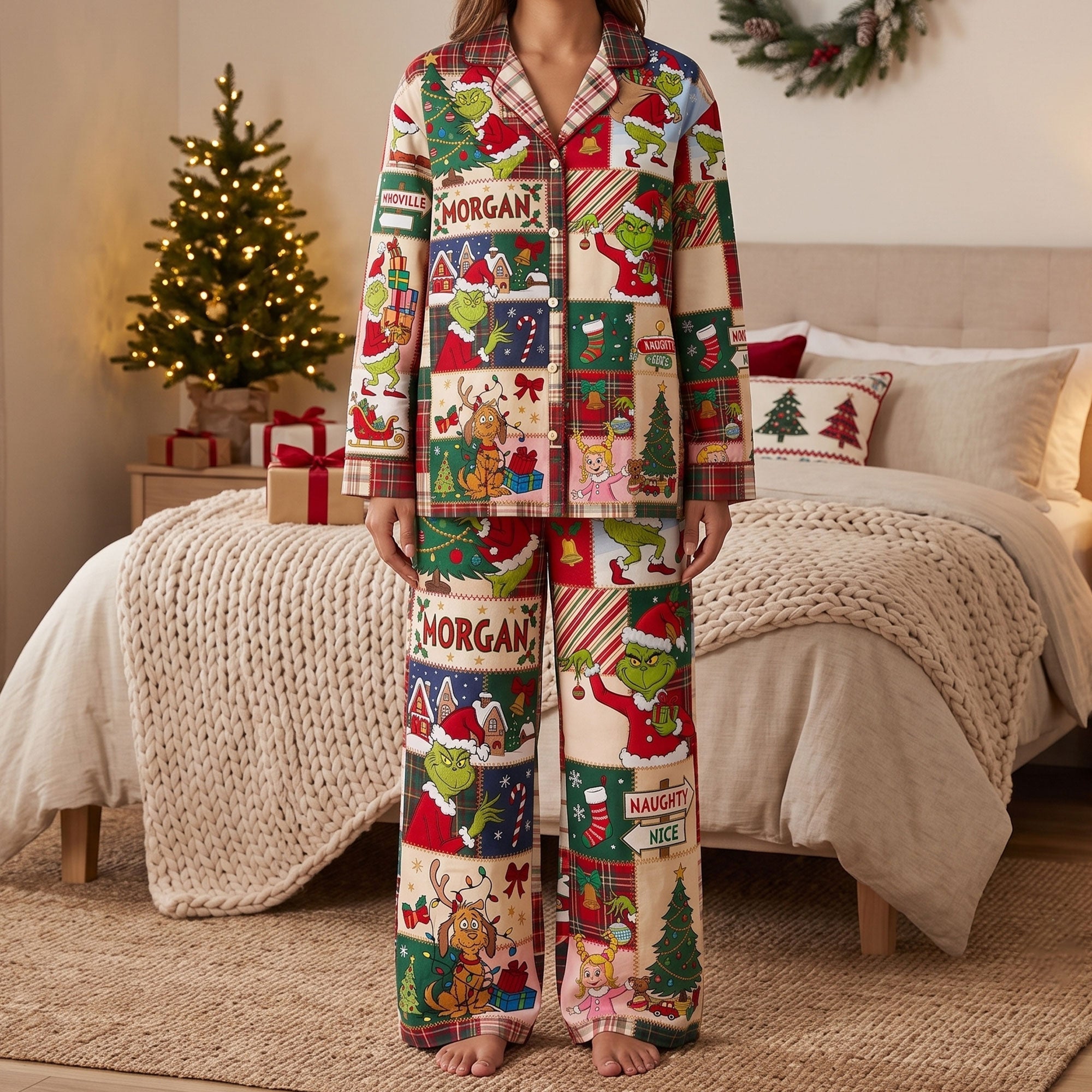 Bring Joy This Holiday Season - Lovable Christmas Pajama Set - Personalized Gift for Family and Friends Pajama Set PopCulturePrints