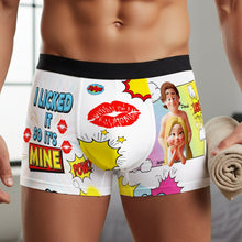 Load image into Gallery viewer, “I Licked It So It's Mine” - Personalized Flirty Couple Boxers for Him Boxer Briefs PopCulturePrints
