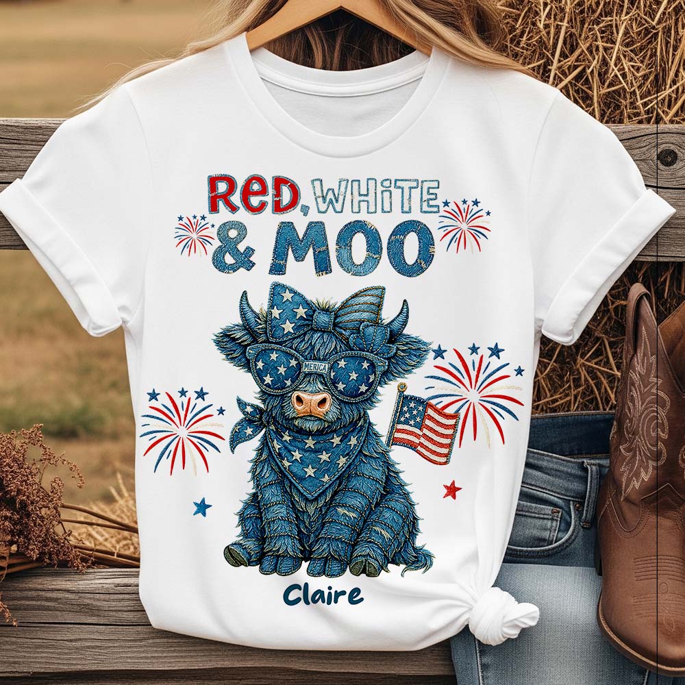 Celebrate Freedom with Style - Highland Cow Freedom Shirt - Personalized Gift for Independence Day AOP Products PopCulturePrints