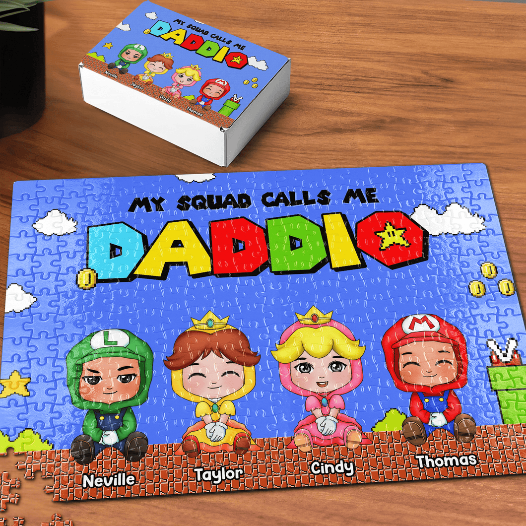Personalized Super Dad Puzzle - My Squad Calls Me Daddio Jigsaw Puzzles PopCulturePrints