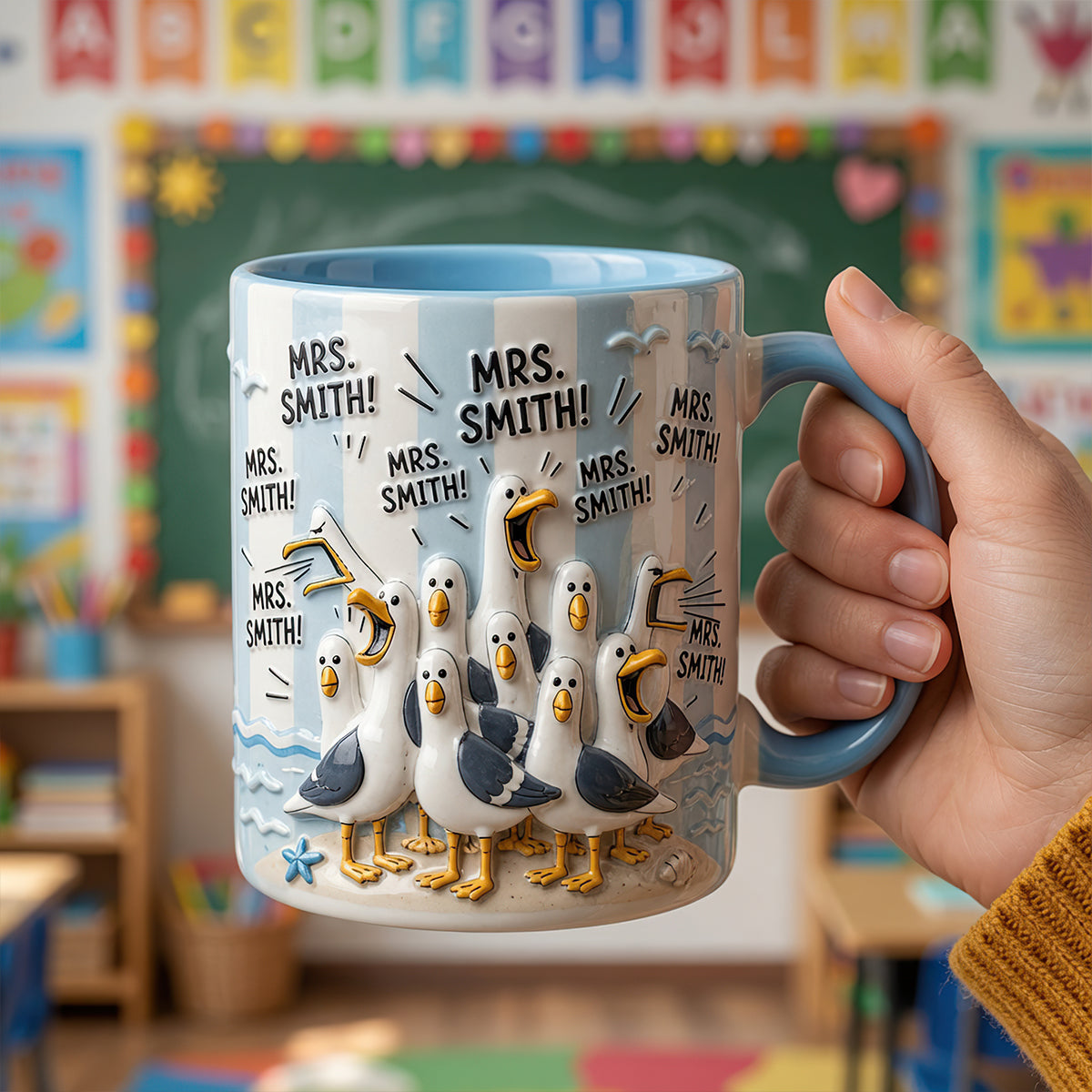 Laughing Seagulls Say 'Mrs. Smith' – Personalized Funny Teacher Life Mug Coffee Mug PopCulturePrints