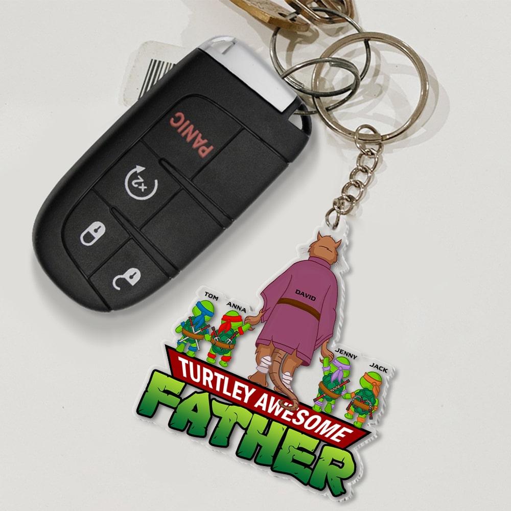 Personalized Turtley Awesome Father Keychain - Customized with Names