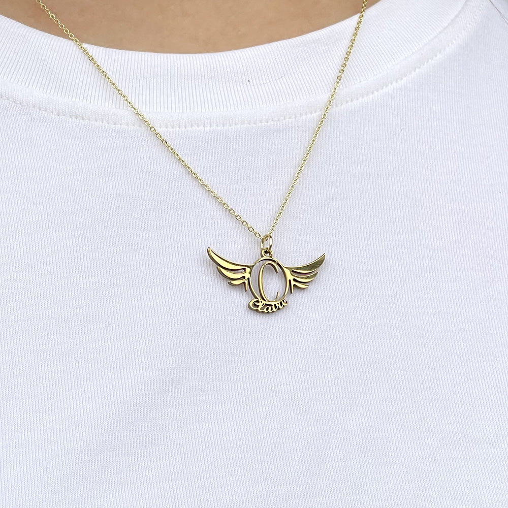 "Spread Your Wings with Personalized Style" - Angel Wing Charm Necklace, Custom Gift for Mom, Grandma, or Any Loved One Necklace PopCulturePrints