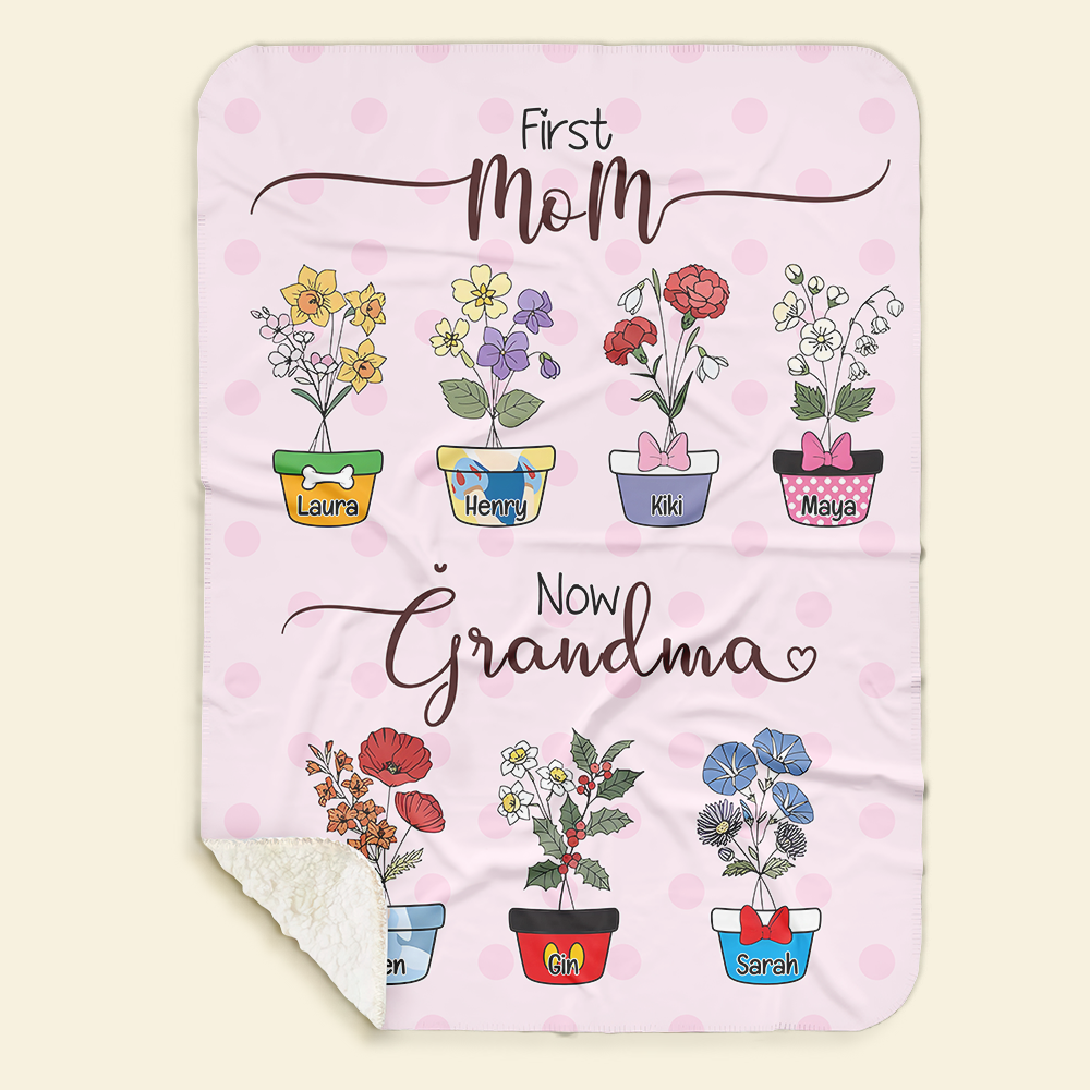 Personalized Grandma Blanket - Flower Garden Design