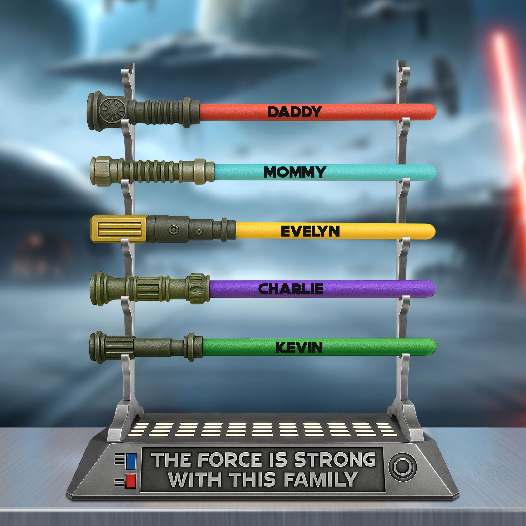 "The Force is Strong with This Family" - Personalized Laser Sword Family Plaque - Custom Gift for Family, Friends, and Loved Ones Shaped Plaques PopCulturePrints