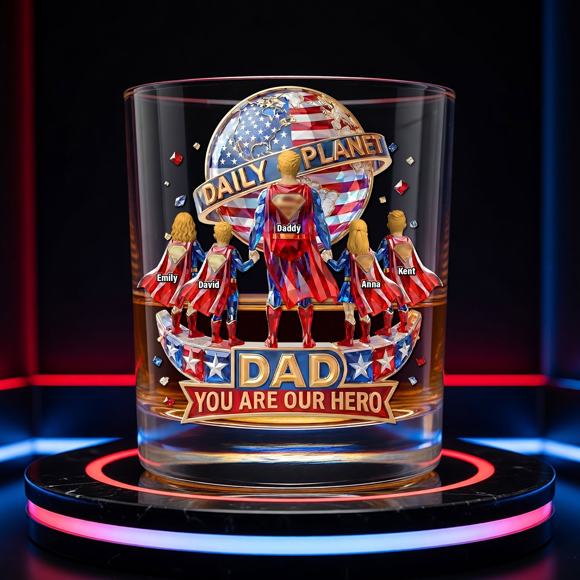 "You Are Our Hero, Dad!" - Personalized Fearless Guardian Dad and Kids Drinking Glass - Gift for Dads, Grandpas & More Glass PopCulturePrints
