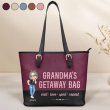 Load image into Gallery viewer, My Grandkids Warm My Heart - Personalized Wood Sign Gift for Grandma Leather Tote Bag PopCulturePrints
