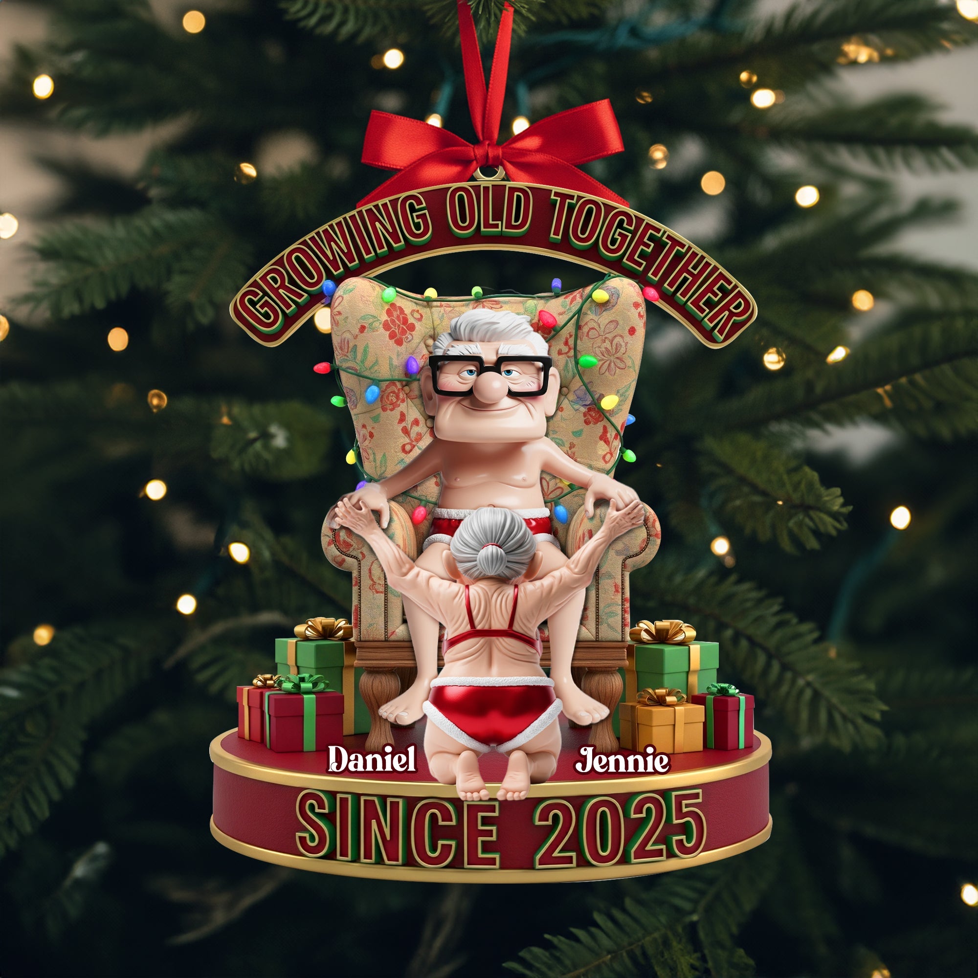 Growing Old Together - Personalized Frisky Old Couple Ornament for Christmas Ornament PopCulturePrints