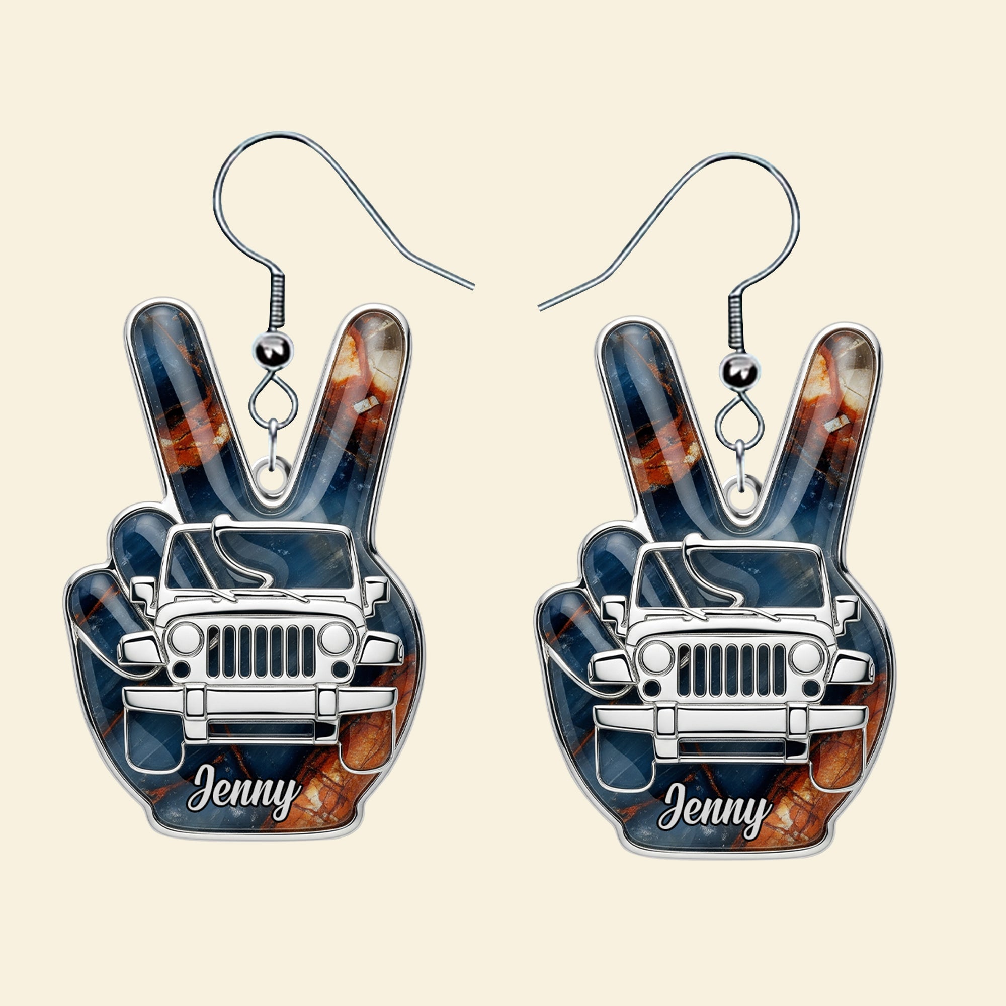 Peace and Adventure: Off-road Hand Sign Earrings - Personalized Gifts for Off-Road Girls Earrings PopCulturePrints