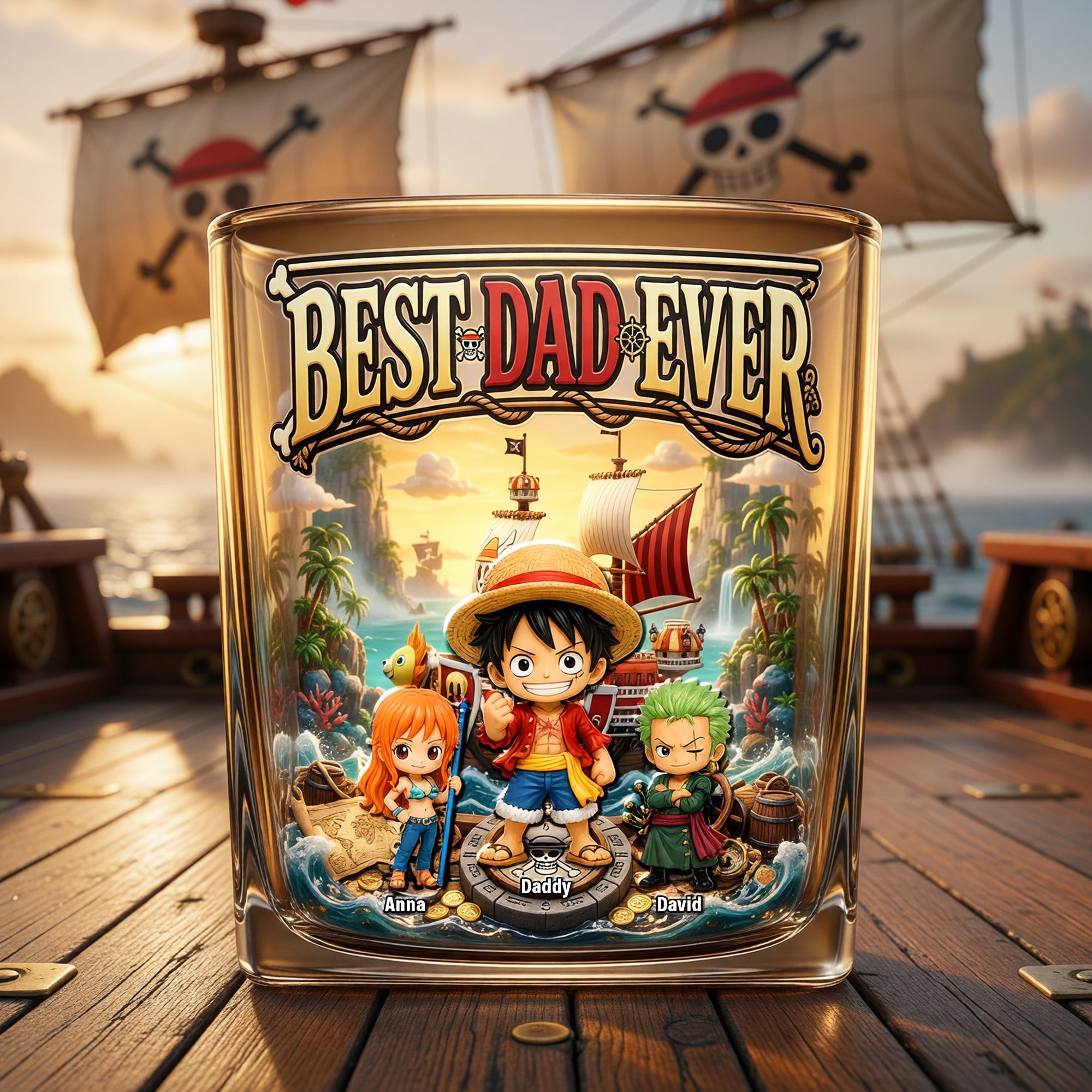 Best Dad Ever Adventure Round Glass - Personalized Gift for Dad Glass PopCulturePrints