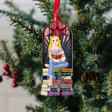 Load image into Gallery viewer, Personalized Book Lover Ornament - Girl on Books Ornament PopCulturePrints
