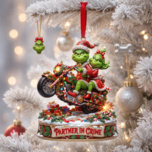 Load image into Gallery viewer, “Partners in Crime: Celebrate Love on Two Wheels” - Monster Riding Couple Ornament, Personalized Gift for Couples
