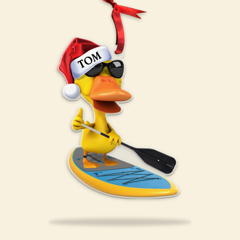 Personalized Paddle Boarding Duck Christmas Ornament - Custom Name Gift