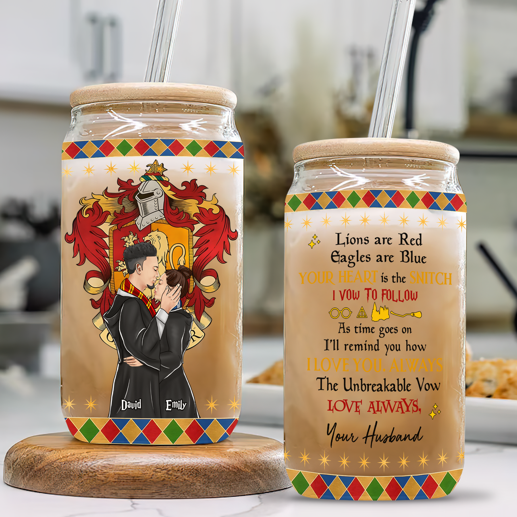 Personalized Wizard Couple Kissing Glass Can | Custom Magic Love Gift