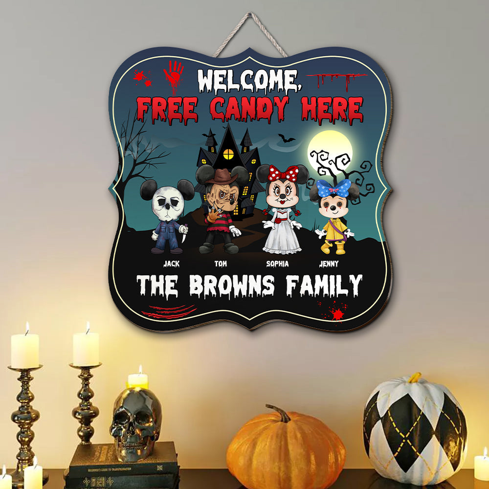 Personalized Halloween Family Sign - Welcome Free Candy Wood Sign PopCulturePrints