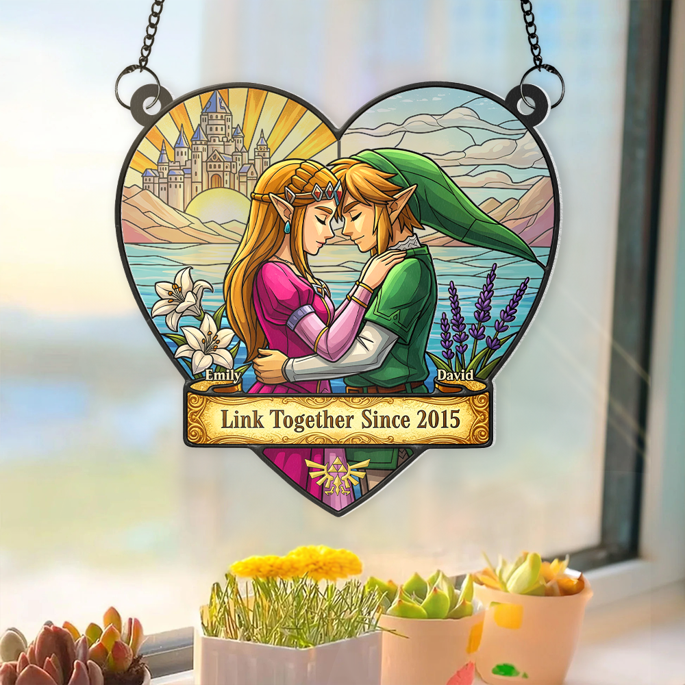 “Link Together Since 2015” - Couple Link Window Hanging Suncatcher Ornament - Personalized Gift for Couples Ornament PopCulturePrints