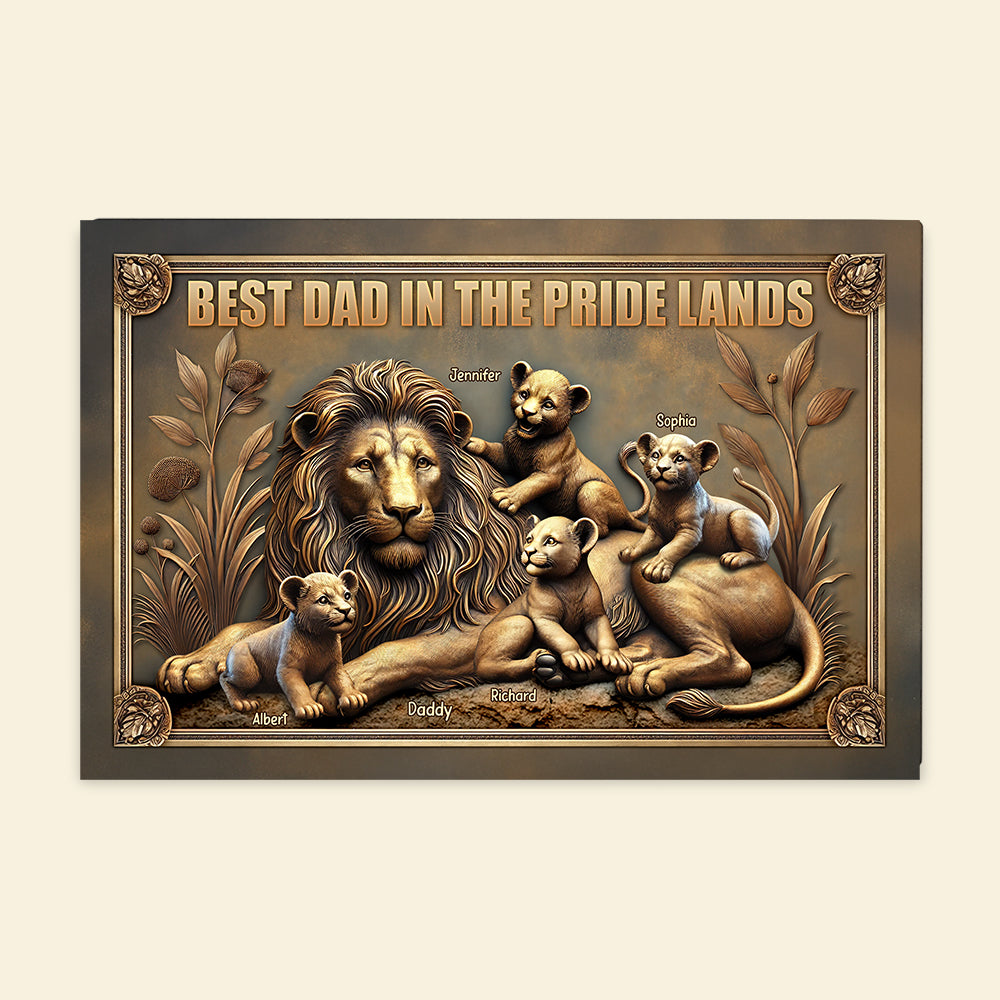 "Best Dad in the Pride Lands" - Personalized Lion Dad Metal Sign - Custom Gifts for Dad, Grandpa, and Father's Day Metal Signs PopCulturePrints