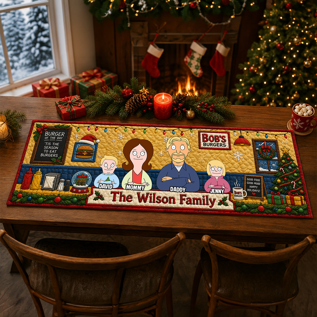 Burger of the Day - Funny Family Quilted Table Runner - Personalized Christmas Gifts