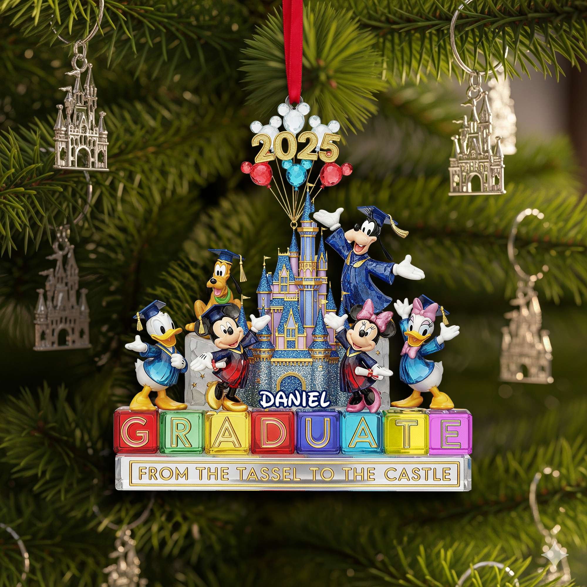 Celebrate Your Graduation Journey - Personalized Christmas Graduate Castle Ornament Ornament PopCulturePrints