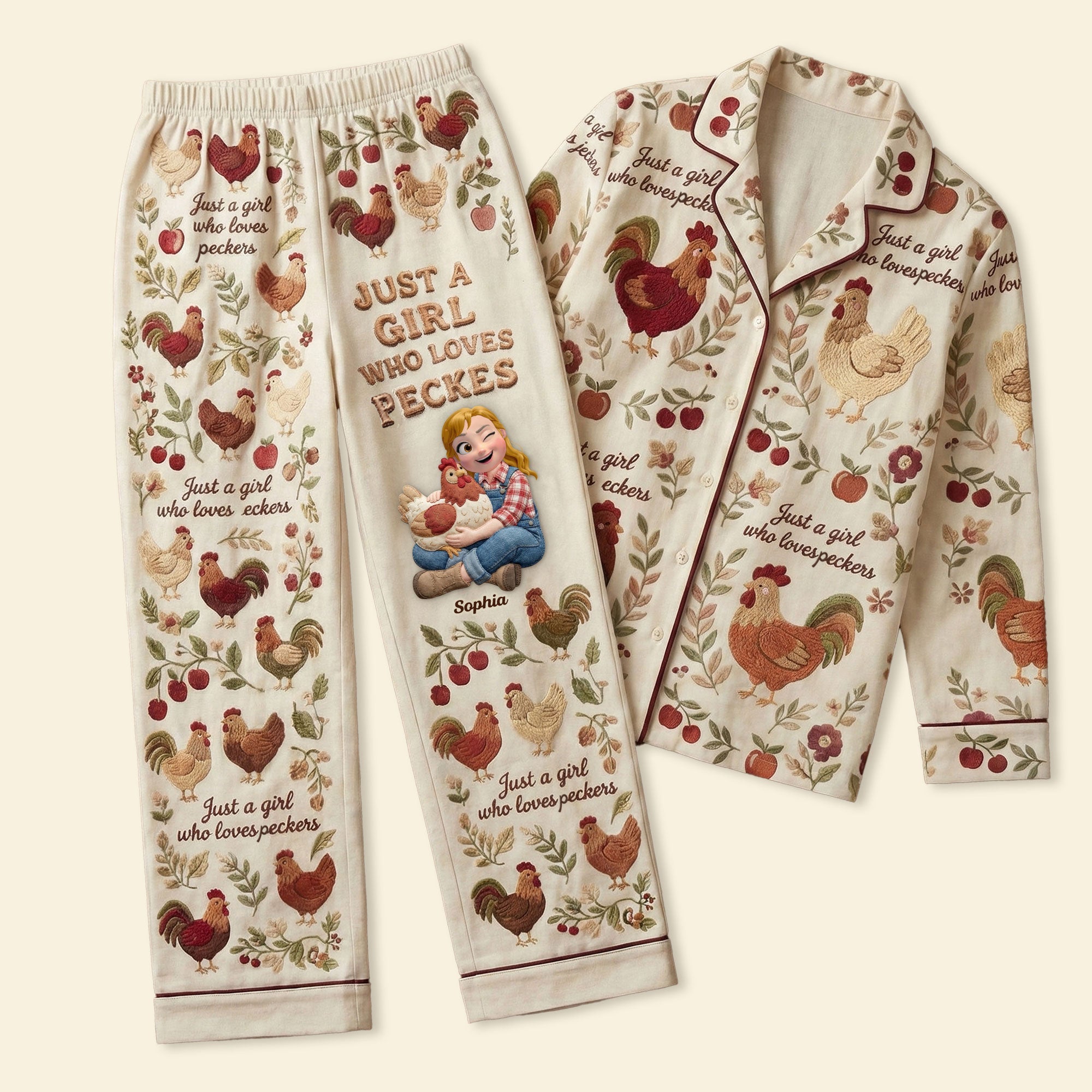 Just a Girl Who Loves Peckers Vintage Pajama Set - Personalized Gifts for Peckers Lovers Pajama Set PopCulturePrints