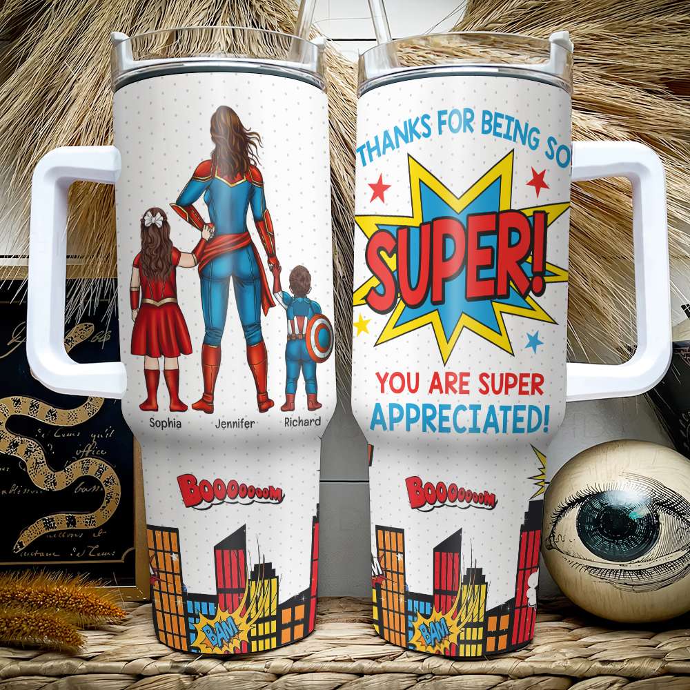 Super Mom Personalized 40oz Tumbler - Custom Appreciation Gift Tumbler Cup PopCulturePrints