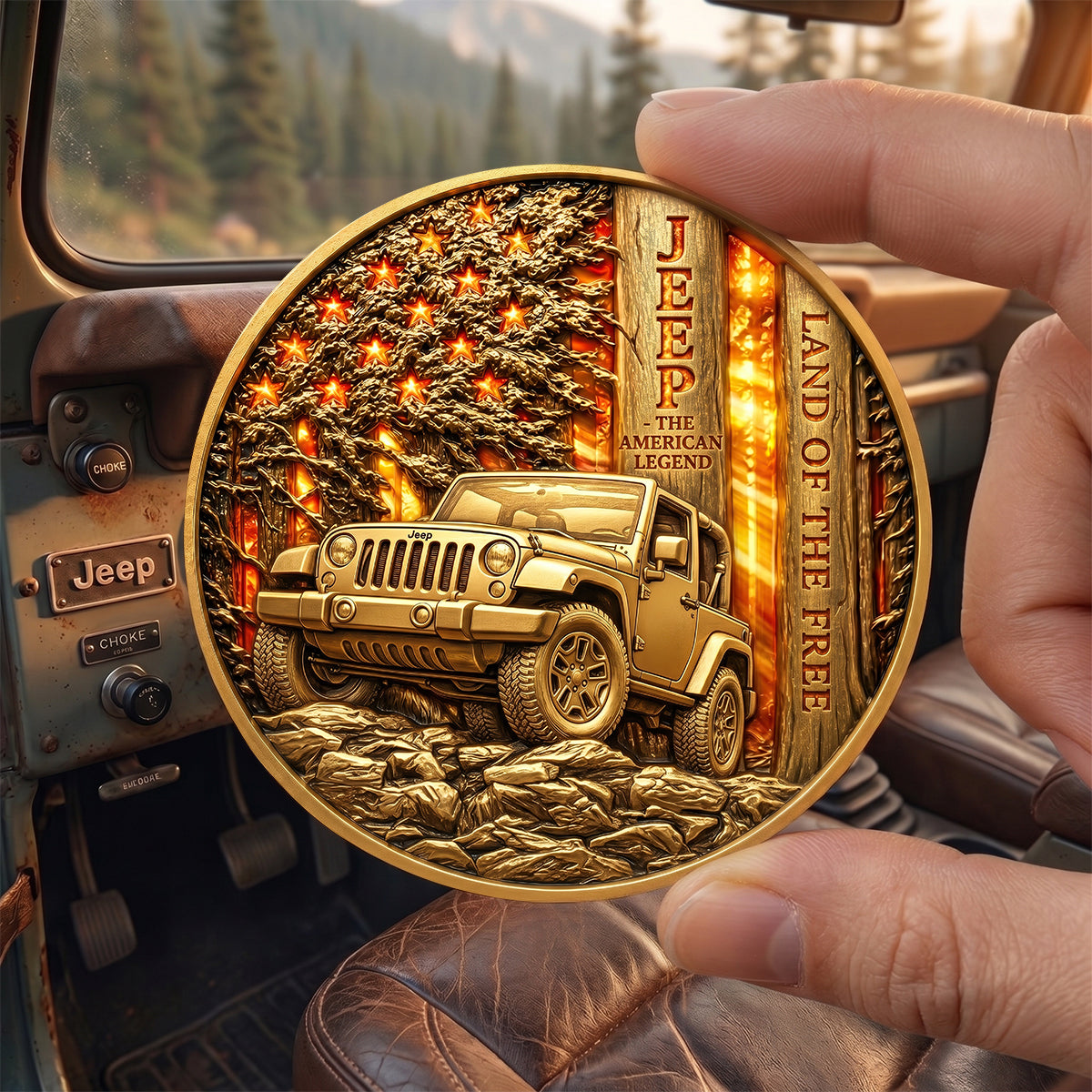 Adventure Awaits: Sunset American Forest Trail Coin - Personalized Gift for Off-road Lovers