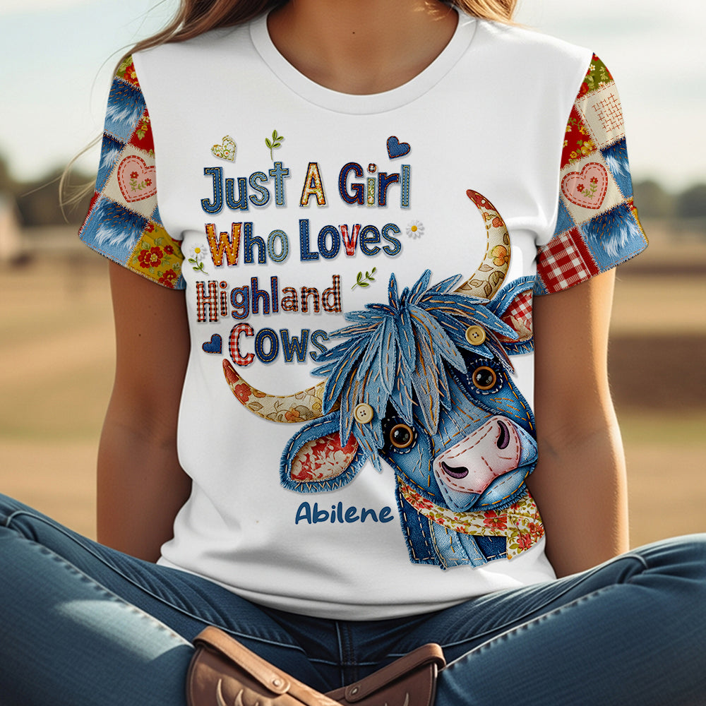 Just A Girl Who Loves Highland Cows - Personalized Highland Cow Girl Shirt AOP Products PopCulturePrints