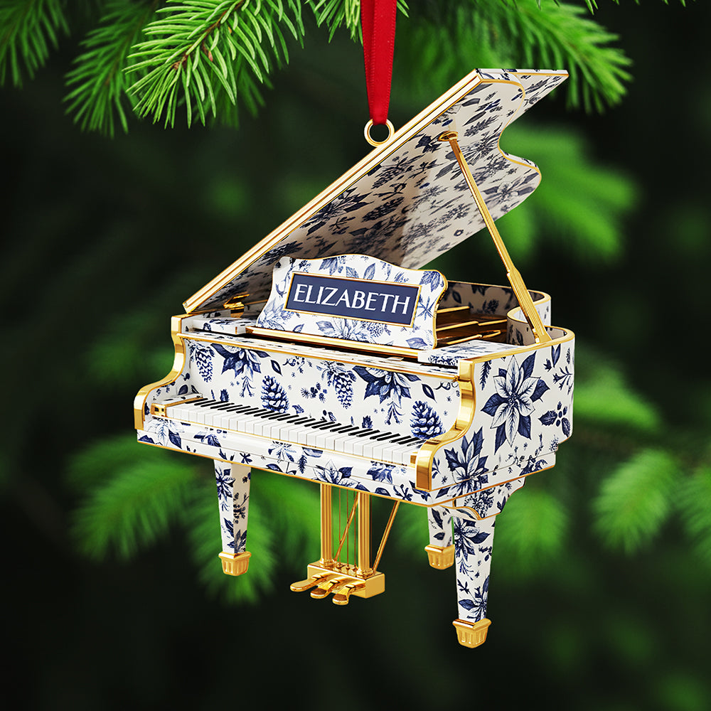 "Strike a Chord This Christmas!" - Personalized Piano Toile de Jouy Custom Shape Acrylic Ornament - Perfect Gift for Music Lovers, Friends & Family Ornament PopCulturePrints