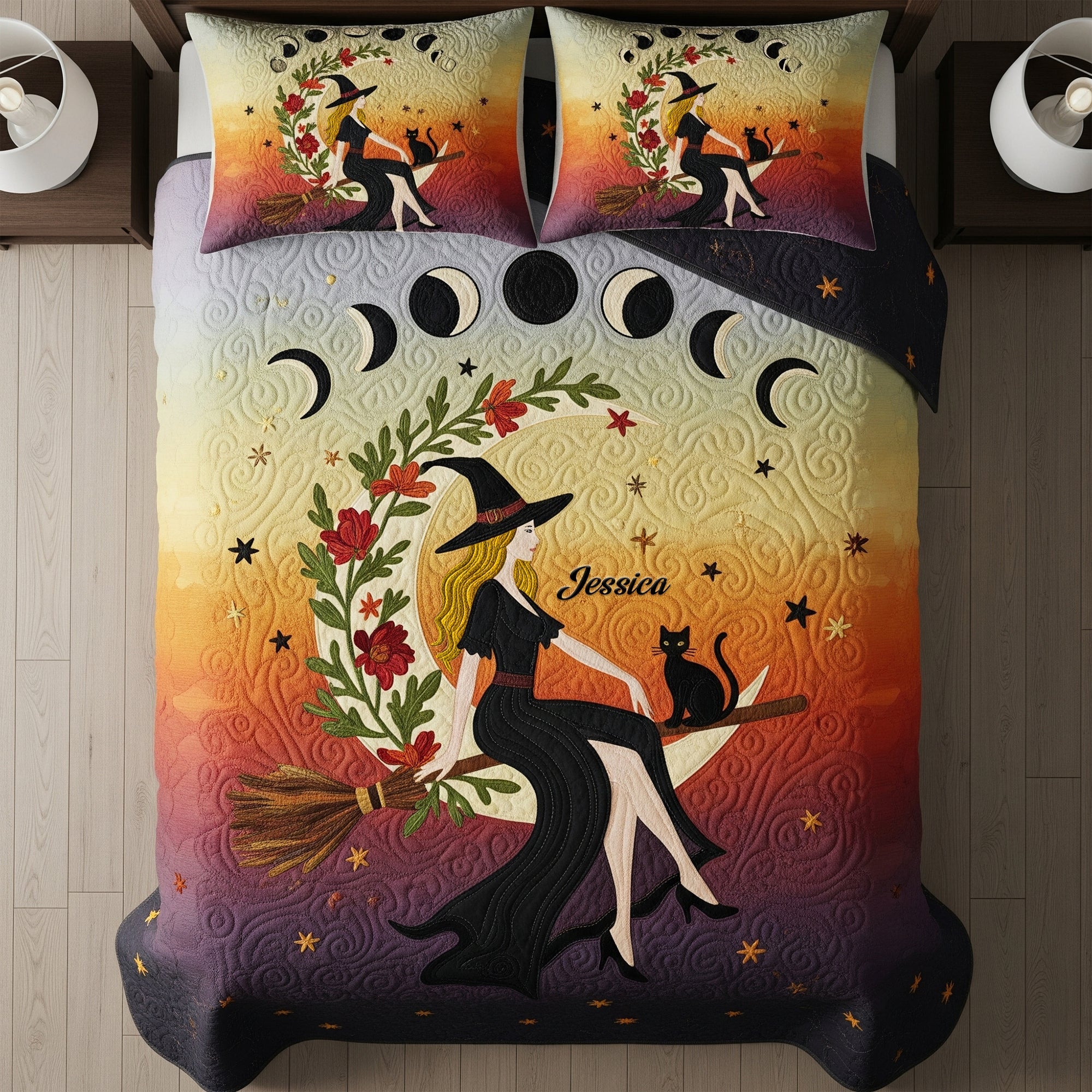 "Embrace the Magic of Autumn - Mabon Witch Moon Quilt Bed Set" - Personalized Gift for Wiccans, Perfect for Halloween and Cozy Nights Blanket PopCulturePrints