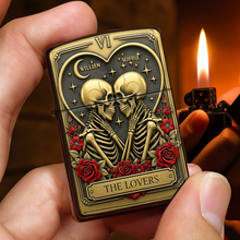 Load image into Gallery viewer, Love Beyond the Grave - Personalized Skull Couple Tarot Lighter Lighter PopCulturePrints
