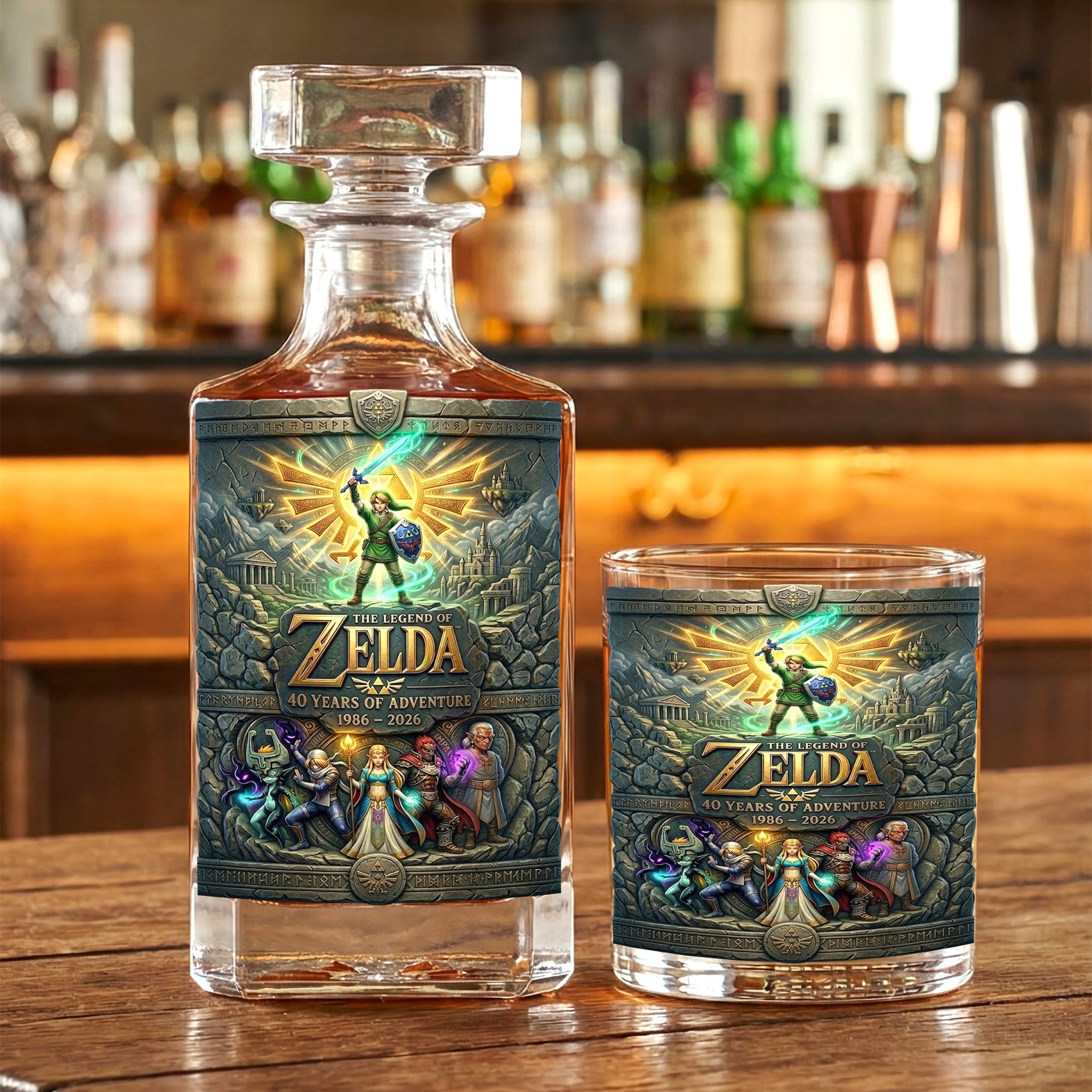 Celebrate 40 Years of Adventure - Personalized Glass Decanter Set for Gamers Bottle PopCulturePrints