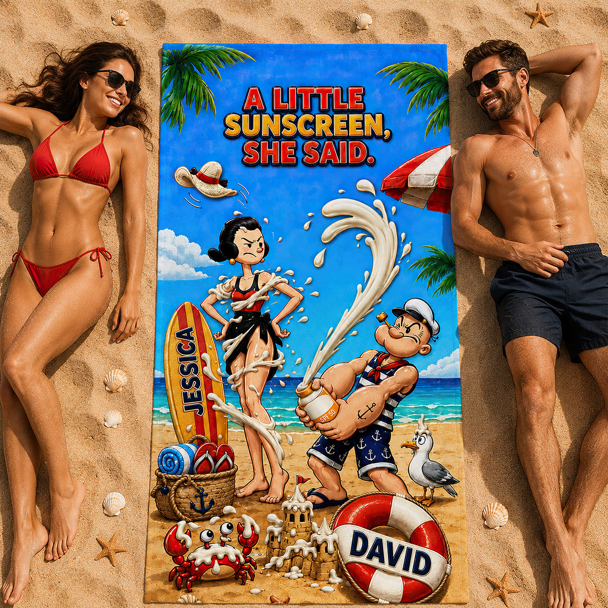 A Little Sunscreen Beach Towel - Personalized Couple Gift