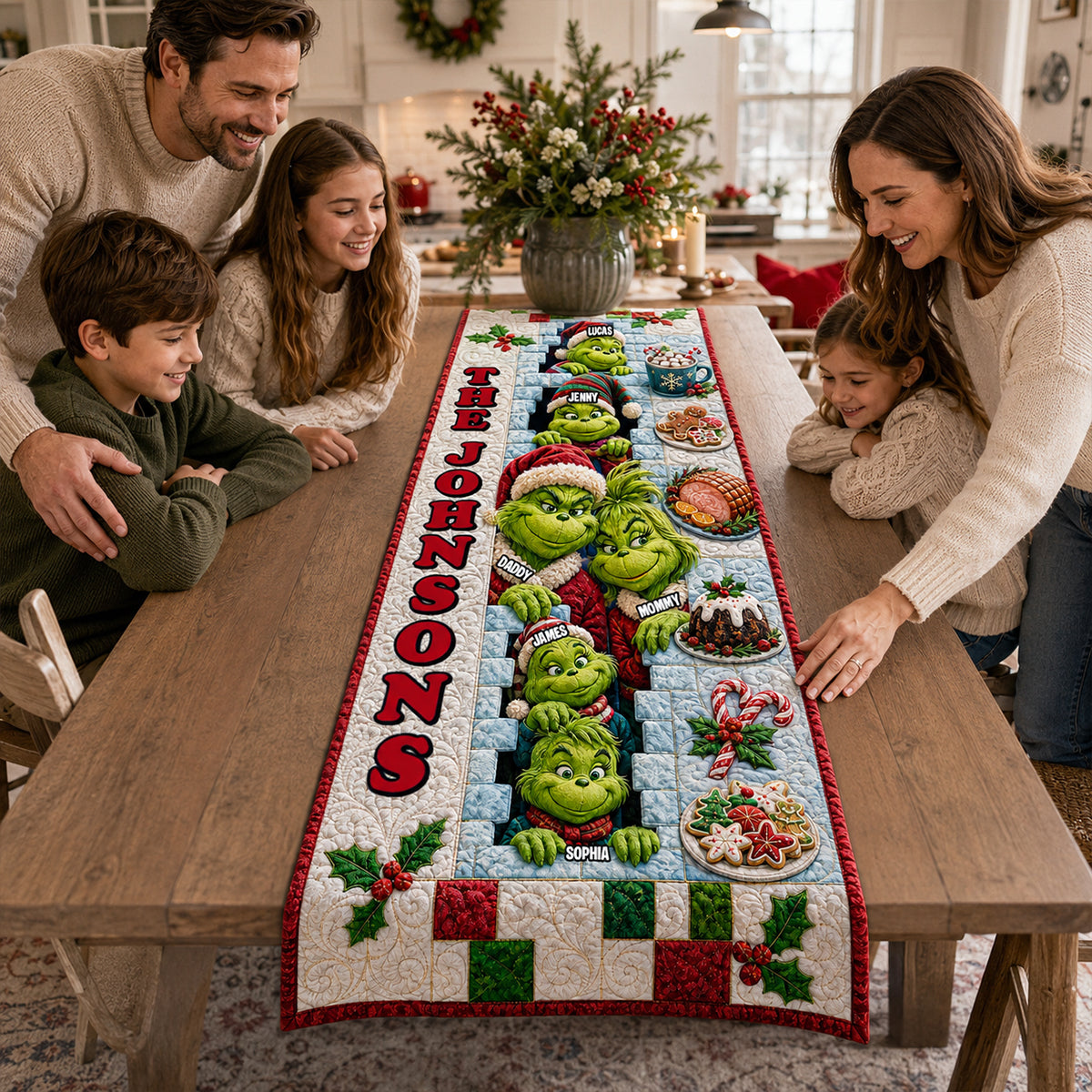 Cherish Family Moments with Our Playful Family Quilted Table Runner - Personalized Christmas Gift for Everyone Quilted Table Runner PopCulturePrints