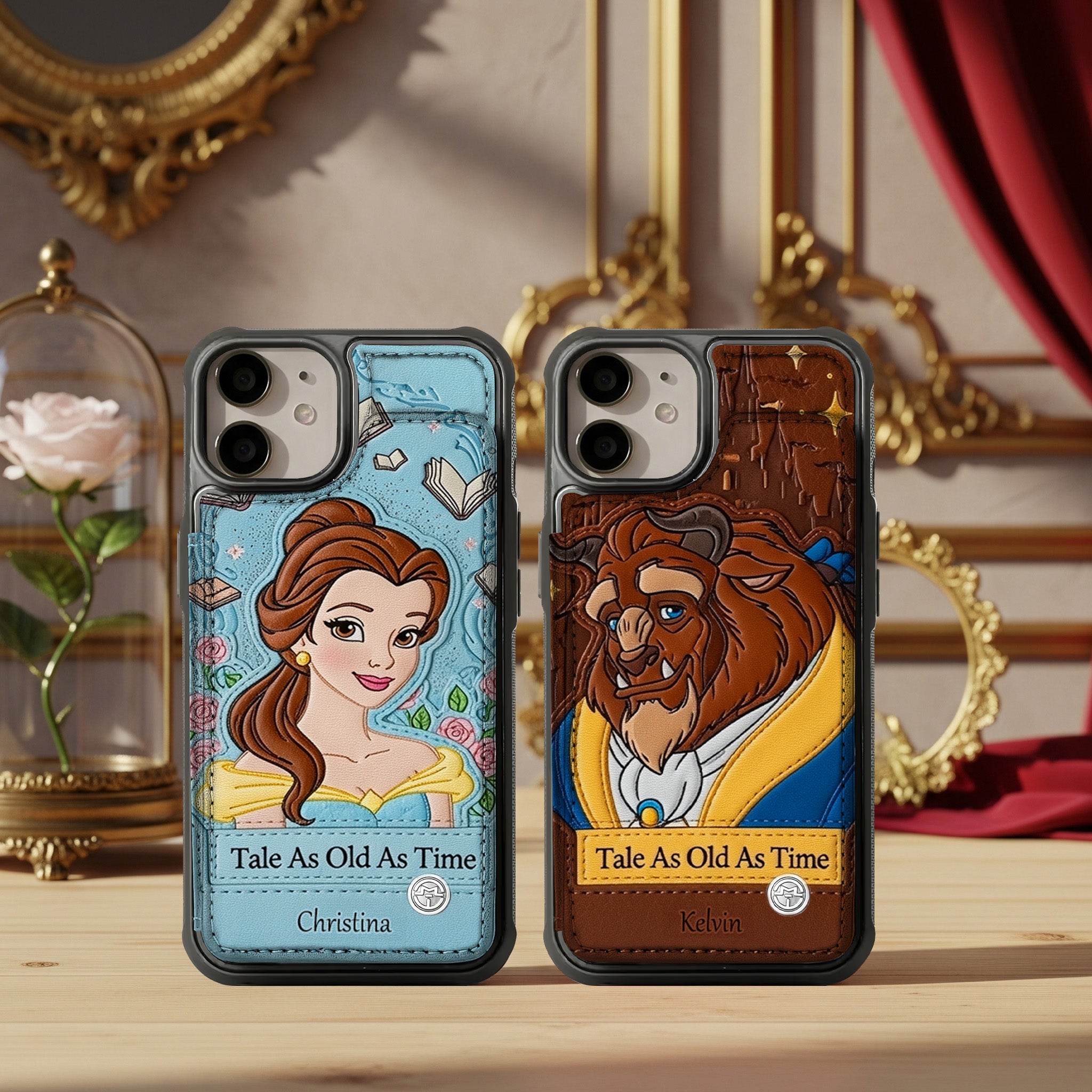 Tale As Old As Time: Personalized Couple Leather Flip Wallet Phone Case Phone Case PopCulturePrints