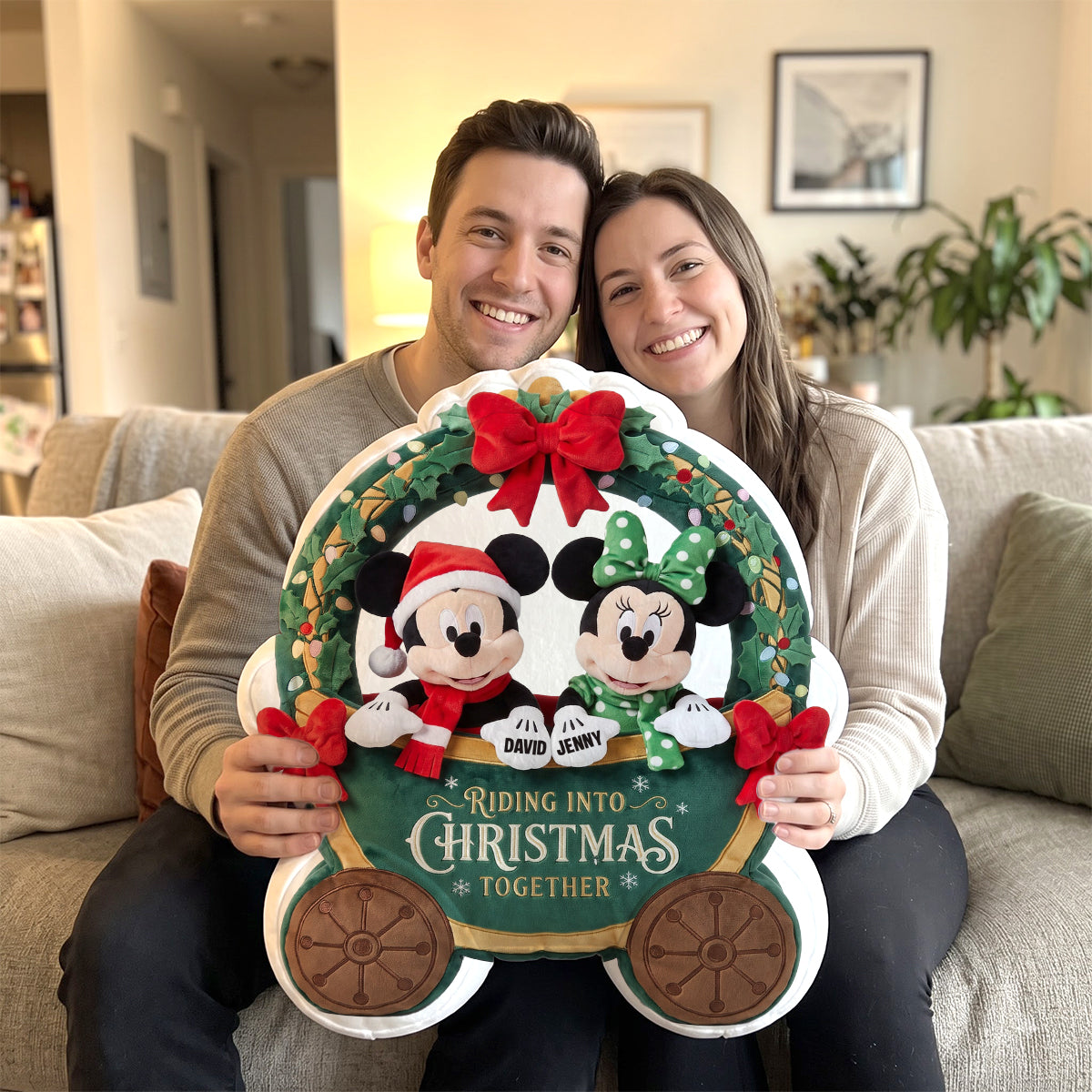 "Riding into Christmas Together" - Unique Personalized Pillow for Couples Pillow PopCulturePrints