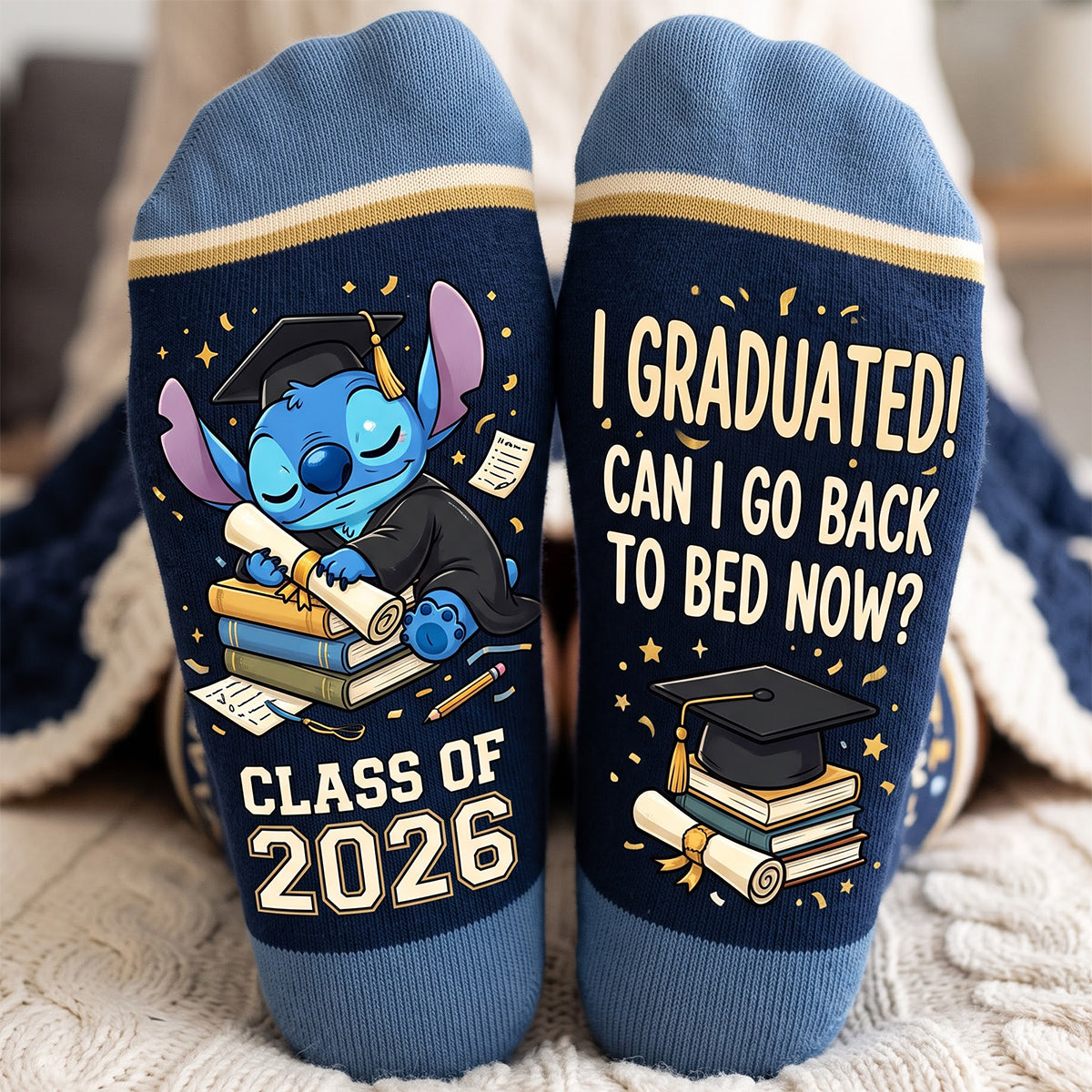 Celebrate Your Achievement – Adorable Graduation Character Middle Tube Socks | Personalized Gift for Graduates