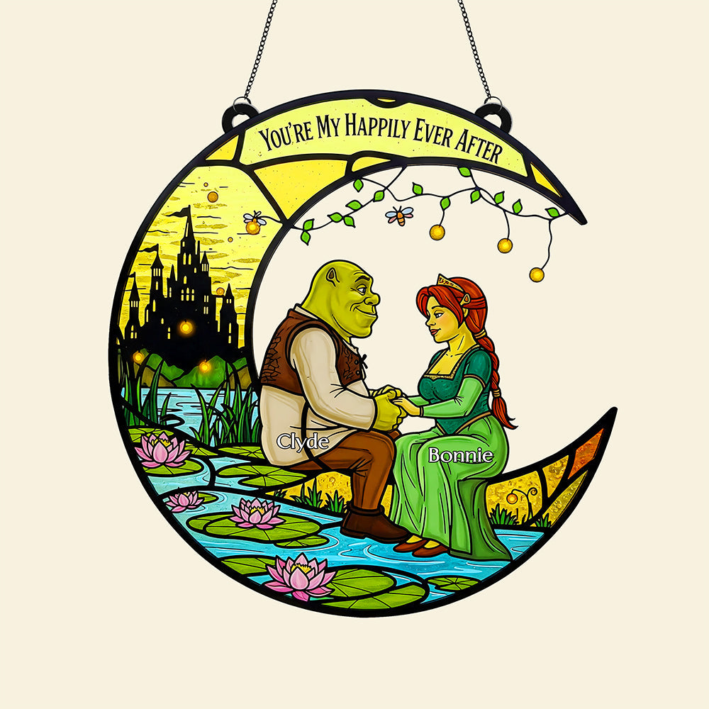 You're My Happily Ever After - Personalized Green Couple Suncatcher Ornament PopCulturePrints